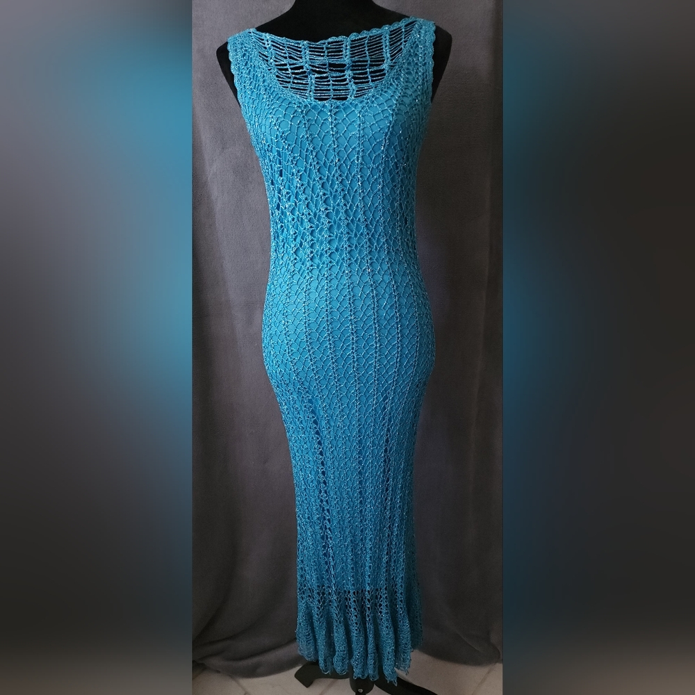 ✨ Host Pick ✨ Teal Crochet Dress With Plunging Neckline | Size L | Timeless Chic